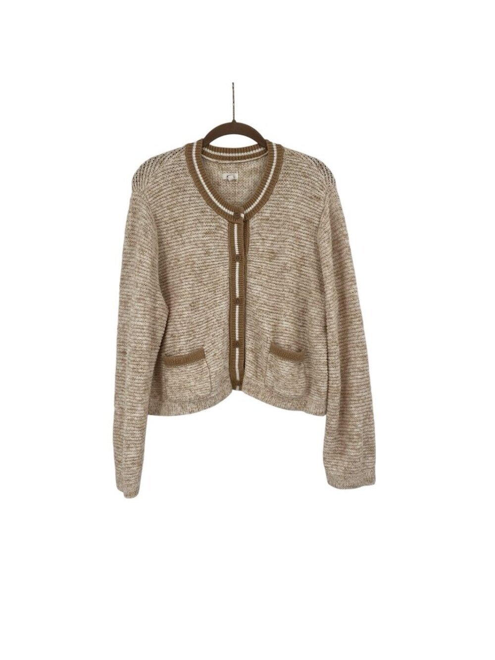 Aerie Womens Size XL Cable Knit Cardigan Button Up Sweater Beige Brown Academia